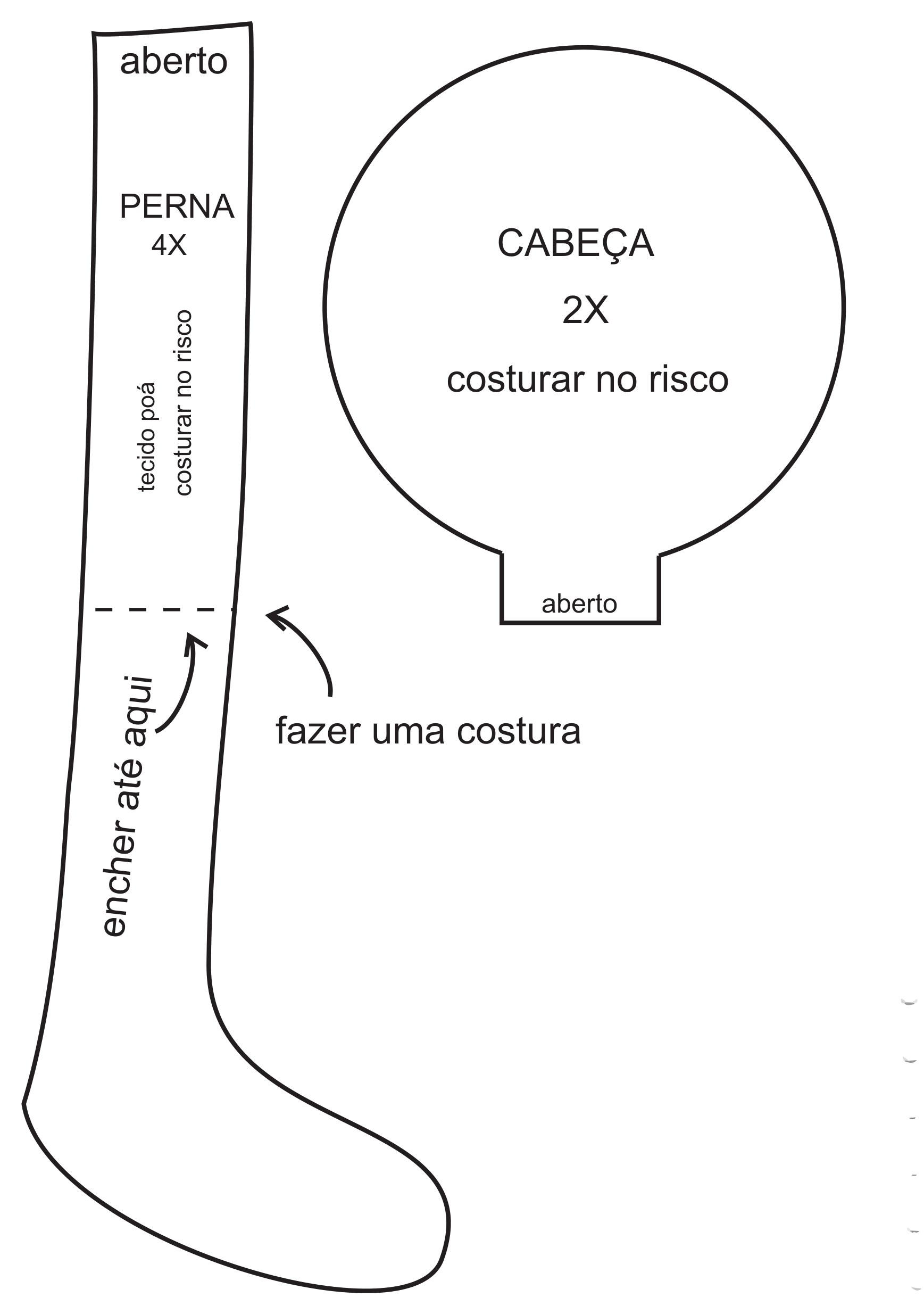 Molde Boneca Amália — cabeça e perna