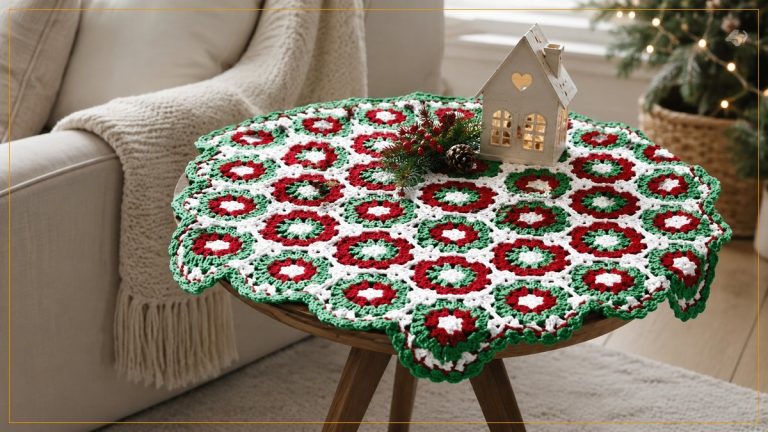 Centro de Mesa Natalino de Crochê com Motivos Hexagonais – Receita com Gráfico