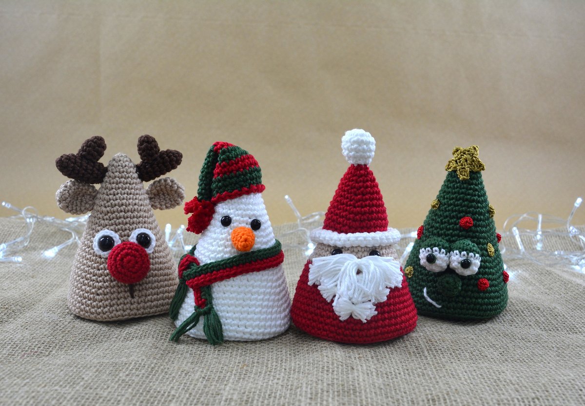 Conjunto completo dos 4 amigurumis de Natal em crochê — Rena, Noel, Árvore e Boneco de Neve