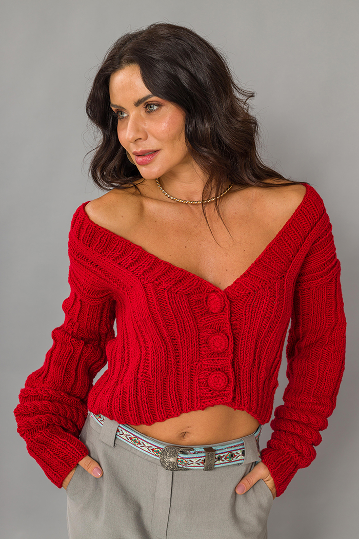 Cropped Cardigã de Crochê e Tricô com Fio Hobby Baby e Kids — detalhes de acabamento e botões