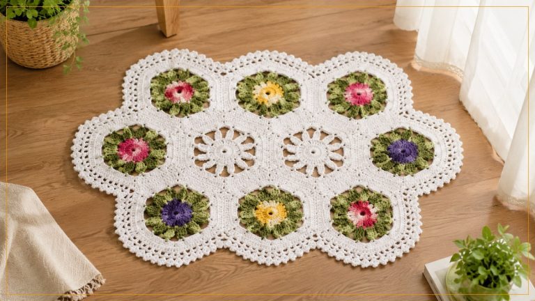 Tapete Cru com Flores Coloridas em Crochê com Barbante Barroco – Receita