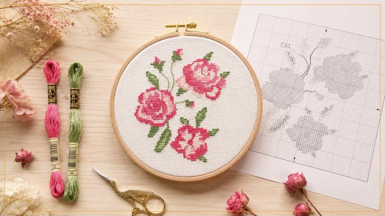 Trio de Rosas em Ponto Cruz com Linha DMC Mouliné – Receita com Gráfico