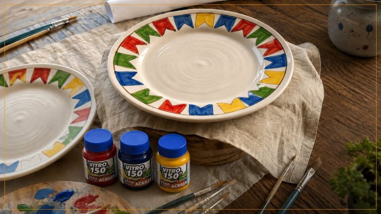 Prato Decorado com Bandeirinhas Juninas com Tinta Vitro 150° Acrilex – Passo a Passo