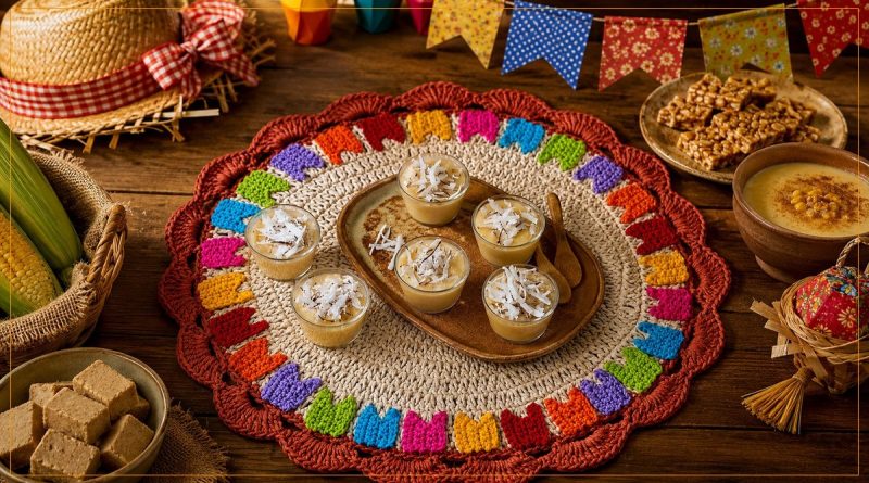 Sousplat Bandeirinhas de Crochê com Ateliê Natureza Pingouin para Festa Junina