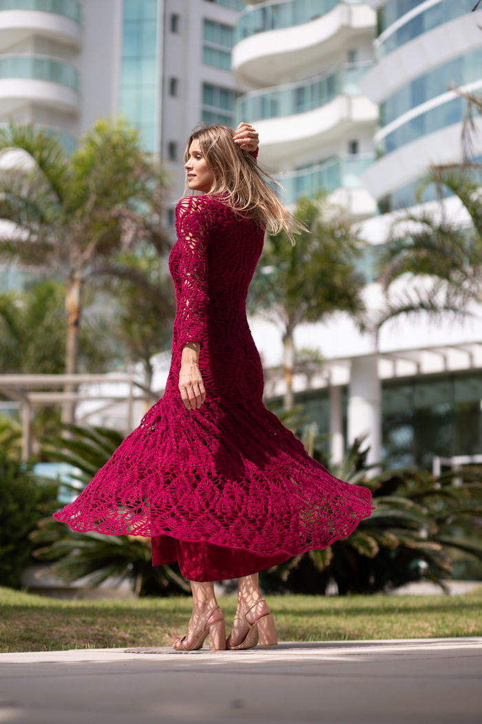 Vestido Hollywood de Crochê — detalhe do ponto fantasia e construção do corpo
