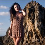 Vestido Verão de Tricô com Barbante Barroco Maxcolor — ponto de corda, cor Castor