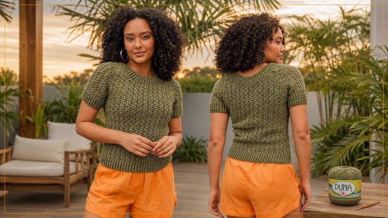 Blusa Raglã de Crochê com Linha Duna Círculo – Receita com Gráfico