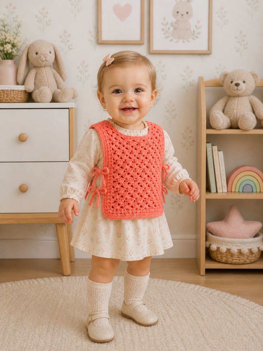 Coletinho Paola de crochê feito com Fio Candy Baby Círculo na cor Peach