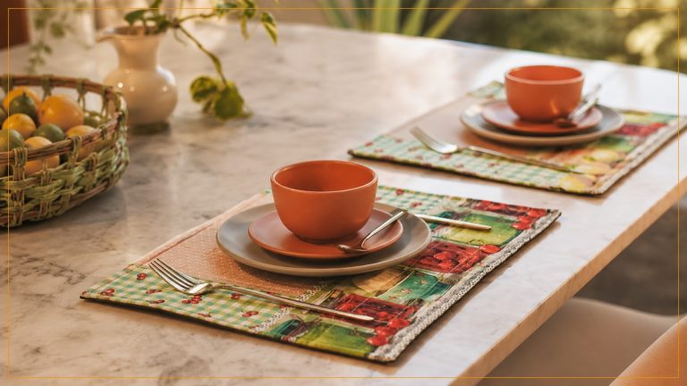 Jogo Americano Cerejas de patchwork com Tecidos Círculo