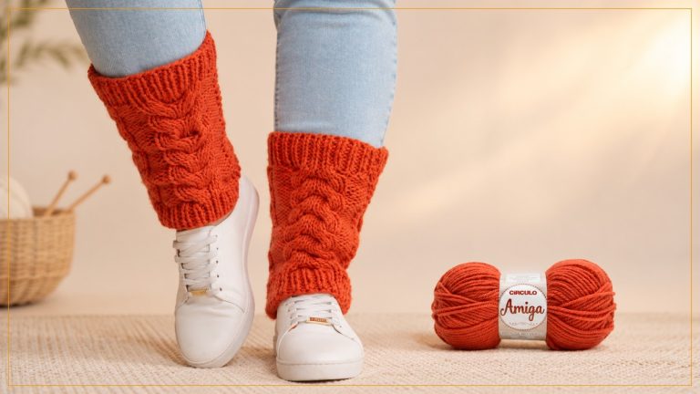 Polaina Aurora de Tricô com Fio Amiga Círculo – Receita com Gráfico