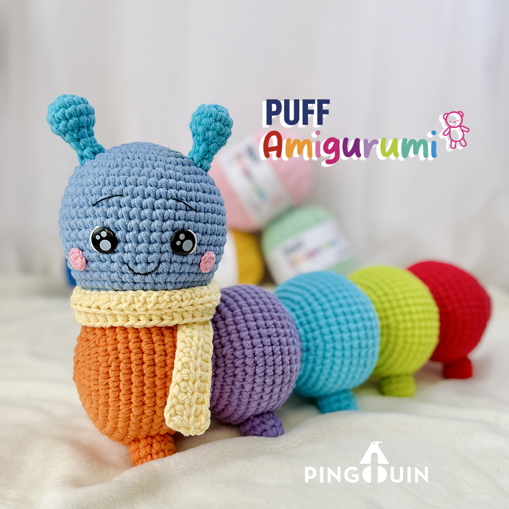 Amigurumi Centopéia Colore em Fio Puff Amigurumi Pingouin, com segmentos coloridos