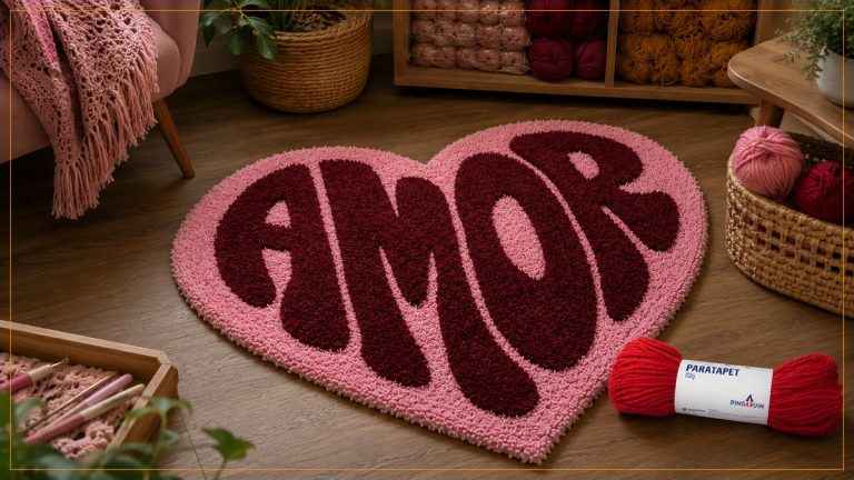 Tapete Amor em Tufting com Lã Paratapet Pingouin – Receita com Molde