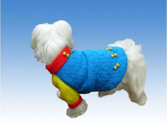Roupinha de Tricô para Cachorro em Cisne Super Bebê — azul turquesa, amarelo e vermelho