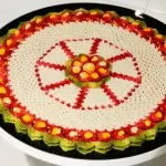 Toalha de Crochê Rococó – Barroco Multicolor Brilho Ouro
