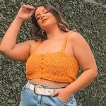 Cropped de Tricô Dark Cheddar com Fio Jeans