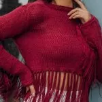 Blusa de Franjas Marsala de Tricô