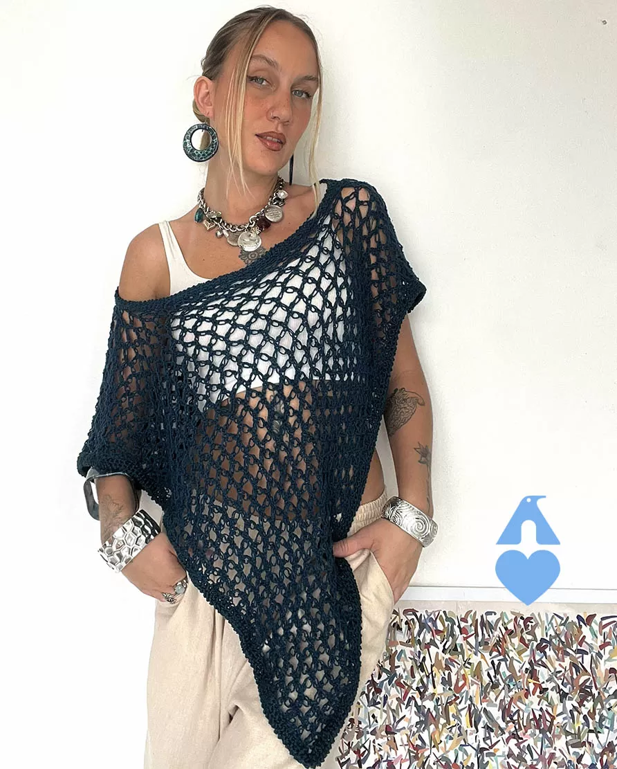 Bata Boho de Crochê com Linha Bella Fashion Pingouin — look completo vista frontal