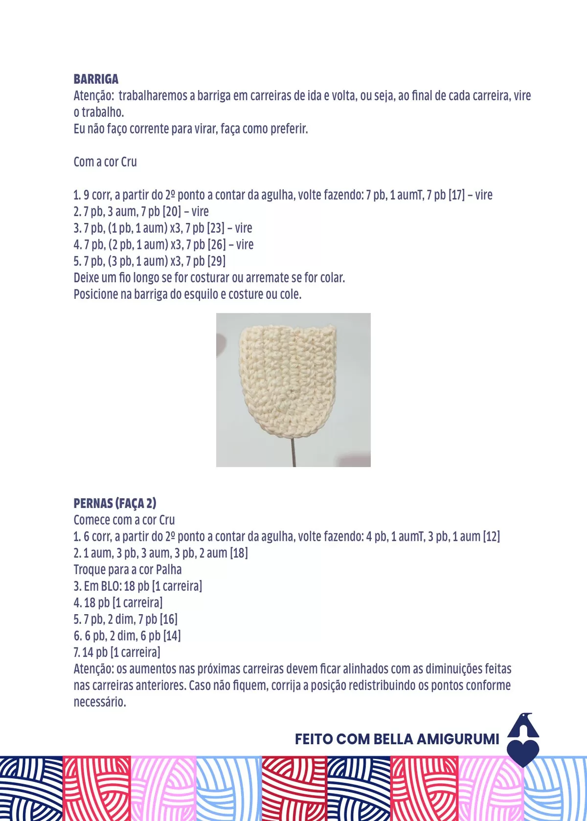 Barriga oval do amigurumi Enrico em cor cru, pronta para fixação
