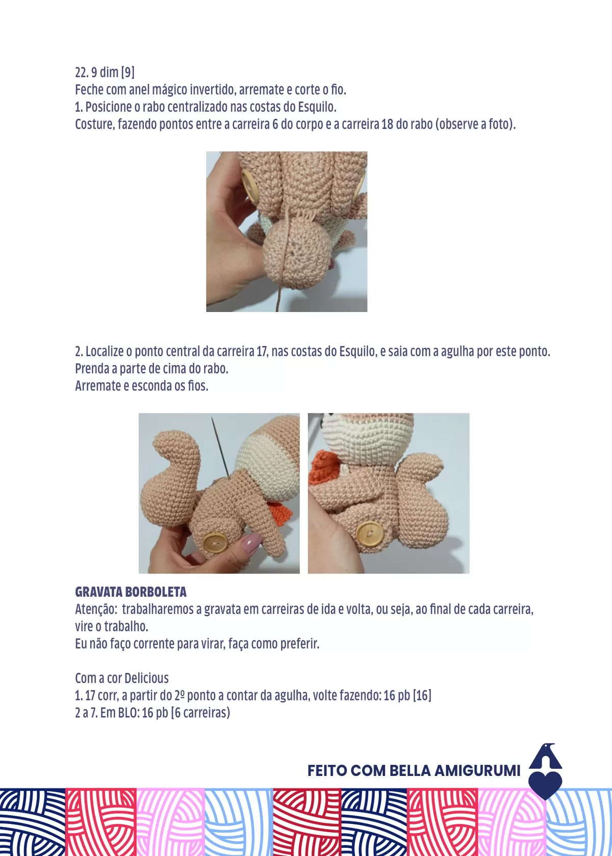 Rabo do amigurumi Enrico o Esquilo fixado nas costas do corpo