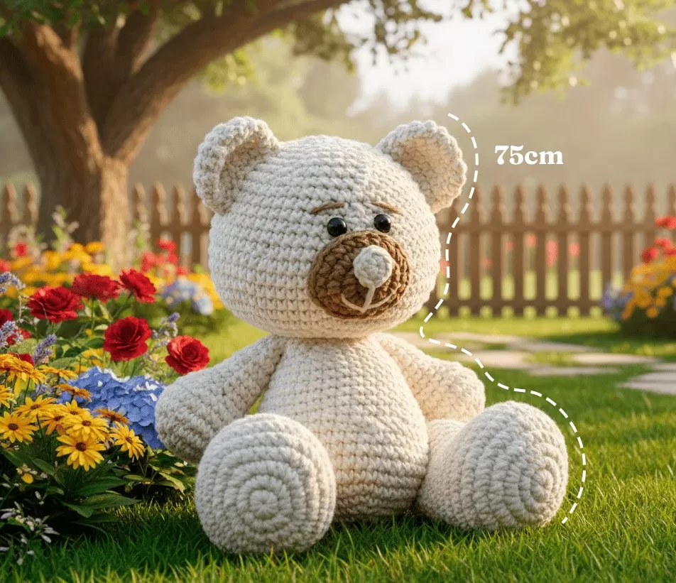 Referência de tamanho do Maxi Amigurumi Teddy de crochê com EuroRoma Spesso