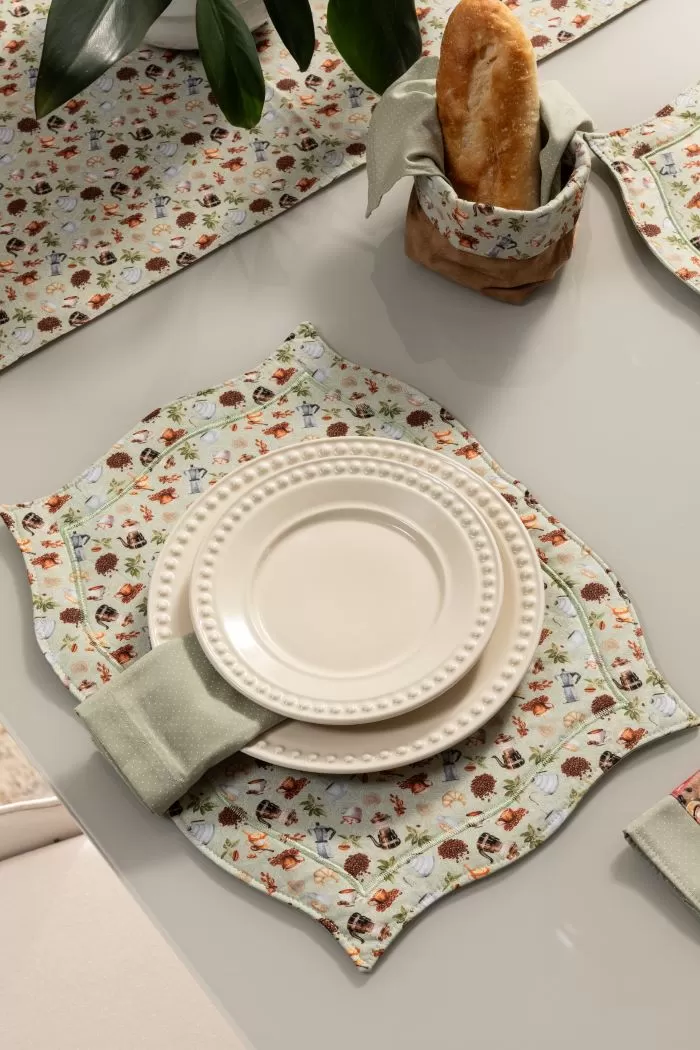 Mesa Posta Momento Café - detalhe do jogo americano e guardanapo com ponto decorativo