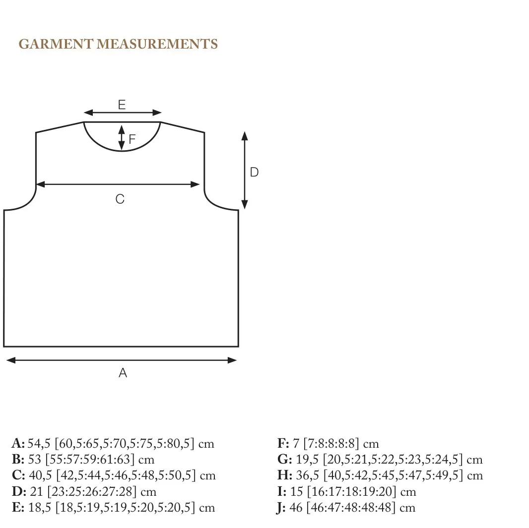 Diagrama técnico de medidas do suéter Violette com dimensões para tamanhos S a 3XL