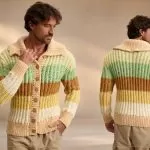 Jaqueta Madagascar de Tricô com Fio Magic Pull Círculo - modelo masculino frente e costas