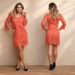 Vestido Manga Longa Alaranjado de Crochê com Linha Cléa 5 – Receita com Gráfico