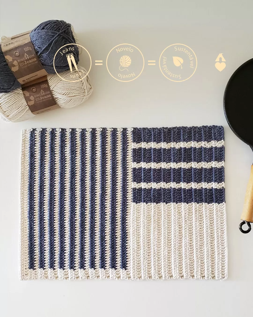 Detalhe do Jogo Americano de Crochê com padrão geométrico em Eco Jeans
