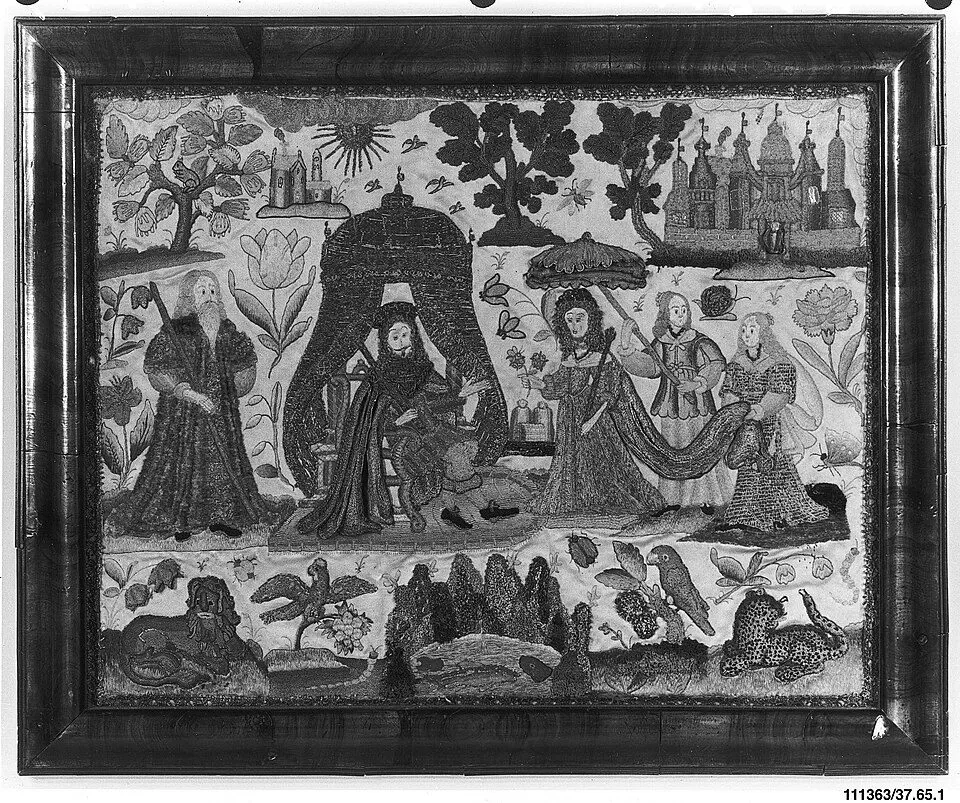Picture with stumpwork embroidery, British, 1660 — The Metropolitan Museum of Art, CC0