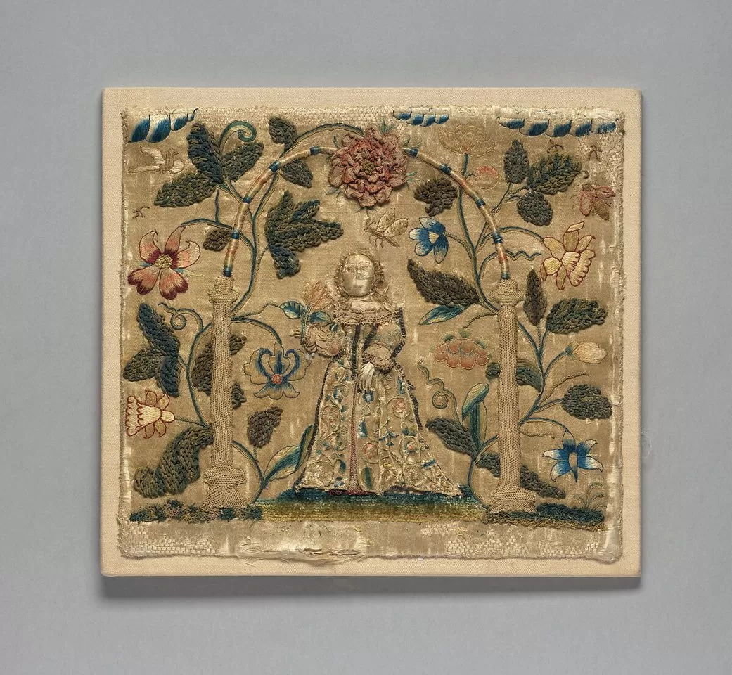 Picture with stumpwork embroidery, British, segunda metade do século XVII — The Metropolitan Museum of Art