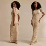 Vestido Serena de crochê longo feito com Linha Queen Duplo Círculo na cor off-white