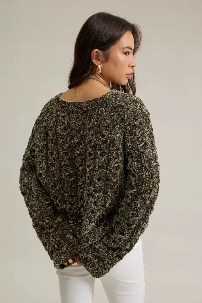 Blusa Oliveira — detalhe do ponto fantasia no Fio Veludo Molhado