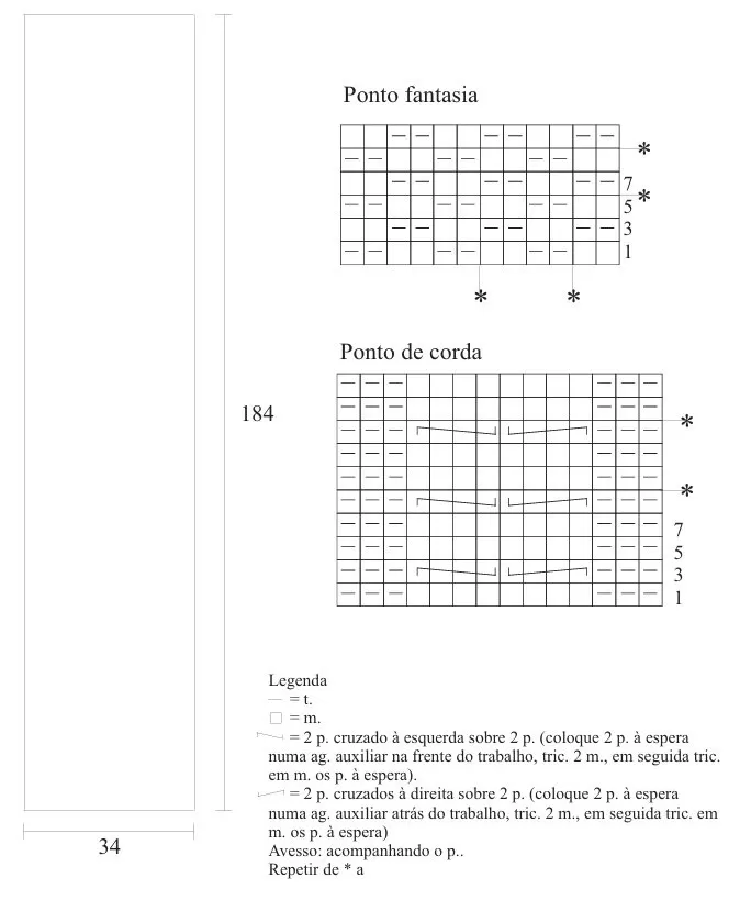 Gráficos ponto fantasia e ponto de corda — Cachecol e Touca de Tricô Magic Pull Círculo