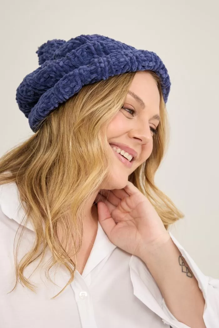 Gorro Anoitecer de Tricô com Fio Plume Círculo — detalhe da textura