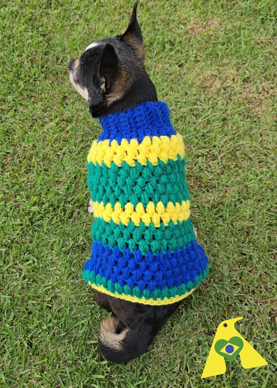 Gola Pet Copa de Crochê com quadradinhos granny — gato usando o acessório