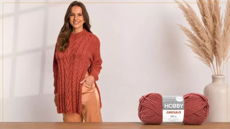 Túnica de Tricô com Ponto Fantasia e Fio Hobby Círculo