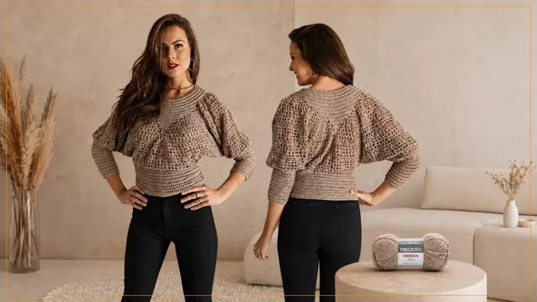 Blusa Dourada de crochê com Fio Precioso Círculo