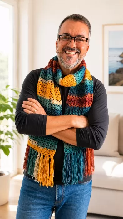 Cachecol Collor de crochê feito com Fio Batik Círculo na cor Casca