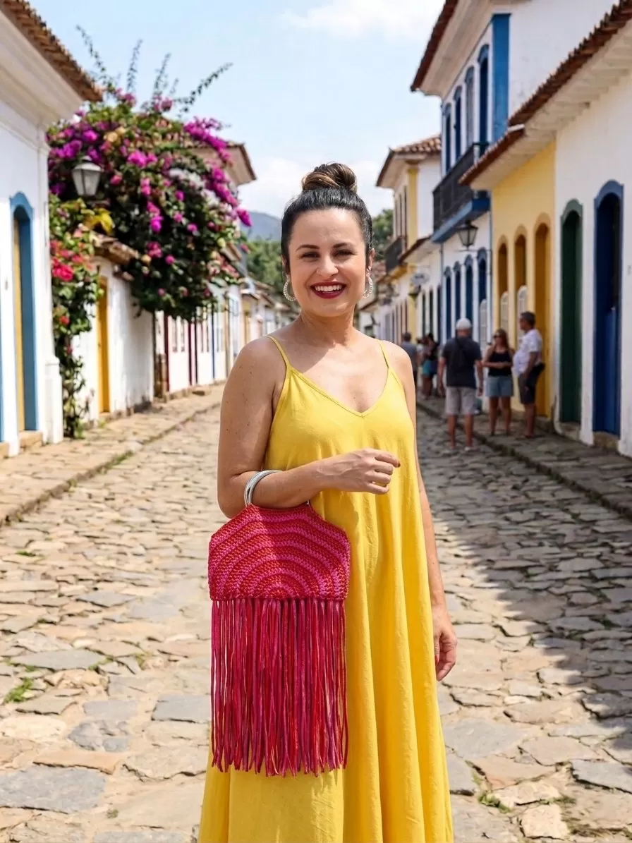 Clutch Parati de crochê feita com Fio Fitonê Círculo nas cores Carmim e Pink
