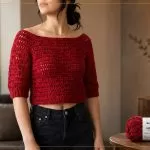Cropped Noite de crochê em vermelho com brilho, feito com Fio Cisne Noite
