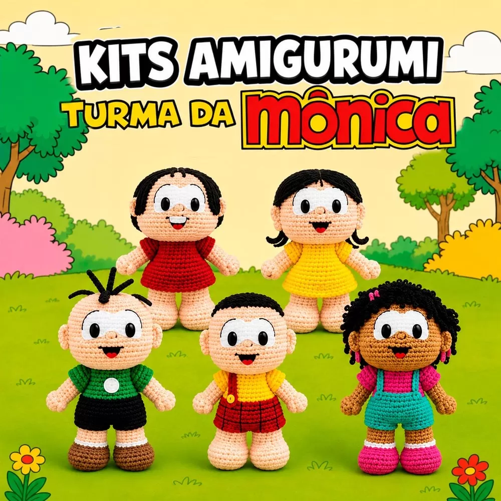 Kit Amigurumi Turma da Mônica 5 Modelos com todos os personagens da coleção