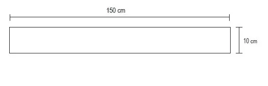 Esquema de medidas da Estola de tricô: tira de 150 cm de comprimento por 10 cm de largura