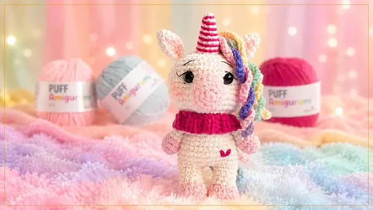 Penélope, a Unicórnia, amigurumi em Fio Puff Amigurumi Pingouin