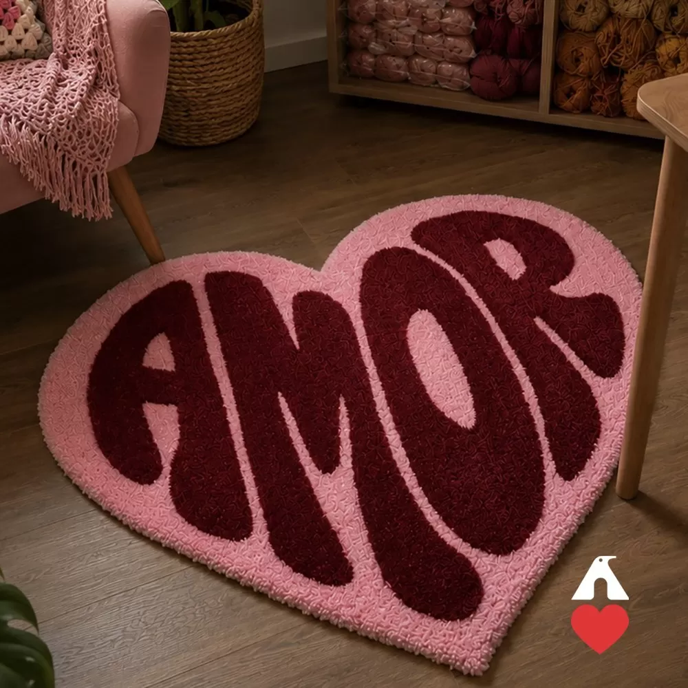 Tapete Amor em tufting feito com Lã Paratapet Pingouin